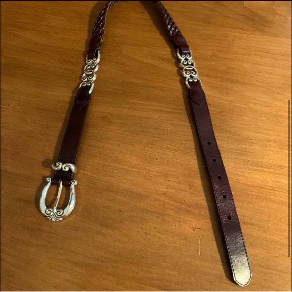 BRIGHTON BROWN LEATHER BRAIDED
WOMEN'S BELT SILVER-TONE EMBELLISHMENTS, SIZE 32 - Picture 3 of 7